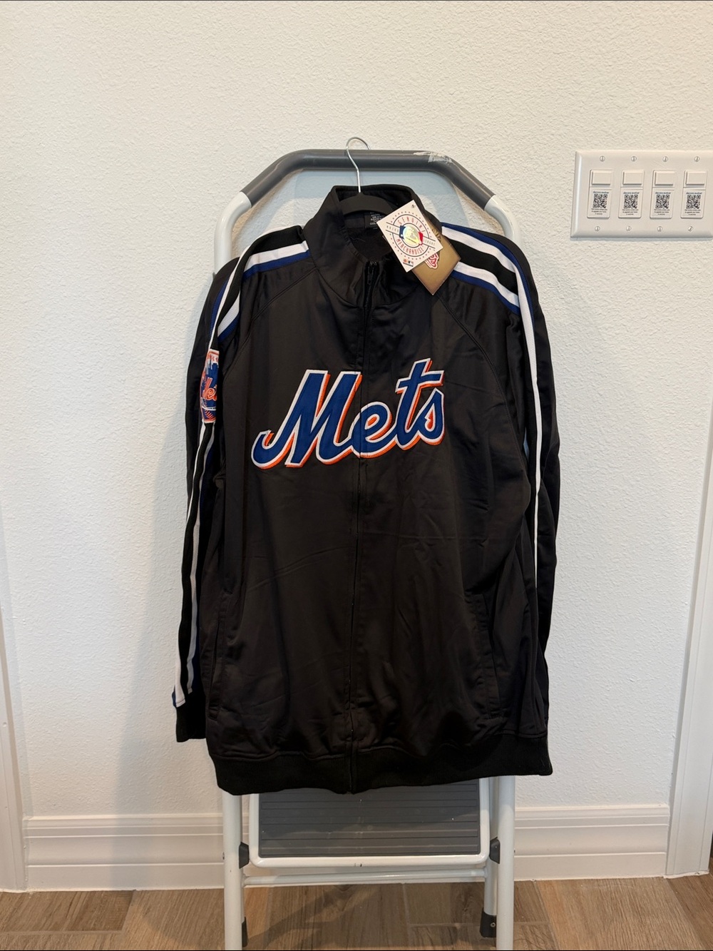 Stitches Black Mets Lightweight Track Jacket with Blue & Orange Logo